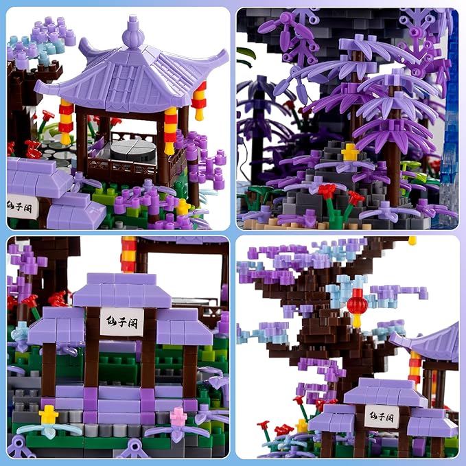 Cherry Blossom Tree House Micro Building Blocks Set,Peach Blossom Pond Flowers Bricks Architecture Kit with LED Light Gifts for Adults and Kids(2500+Pieces)