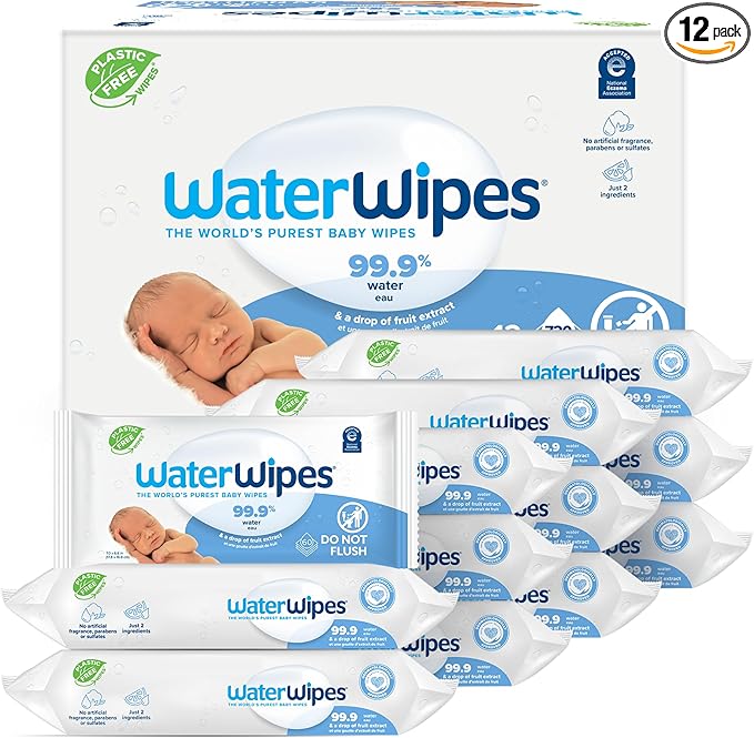 WaterWipes Sensitive+ Newborn & Baby Wipes, 3-In-1 Cleans, Cares, Protects, 99.9% Water, Unscented & Hypoallergenic, 720 Count (12 Packs)