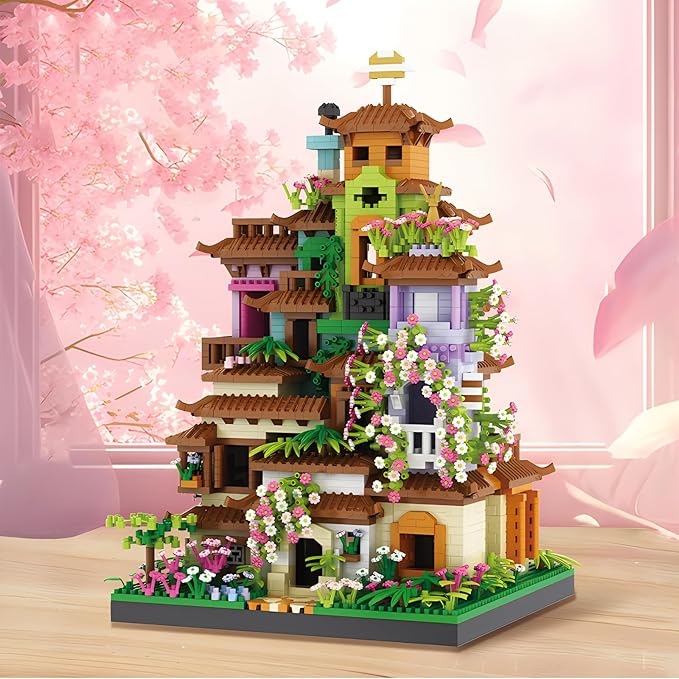 Cherry Blossom Tree House Micro Mini Building Block Sets for Adult,Flowers Treehouse Modell Villa Kit for Woman Kids(3350 Pieces)