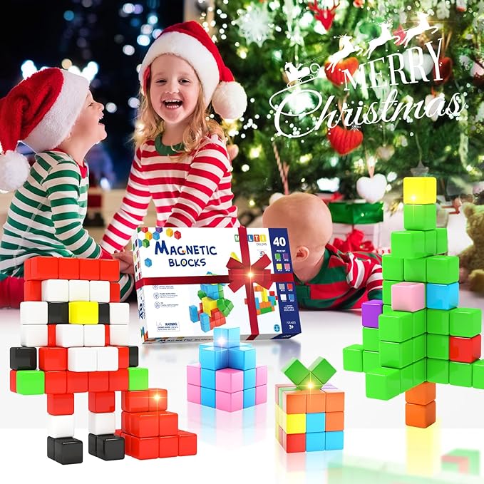 40pcs Magnetic Blocks for Toddler Toys, Large Magnetic Cubes Building Blocks Classroom Must Haves, STEM Preschool Montessori Sensory Magnet Toys for 3 4 5 6 Year Old Boys and Girls