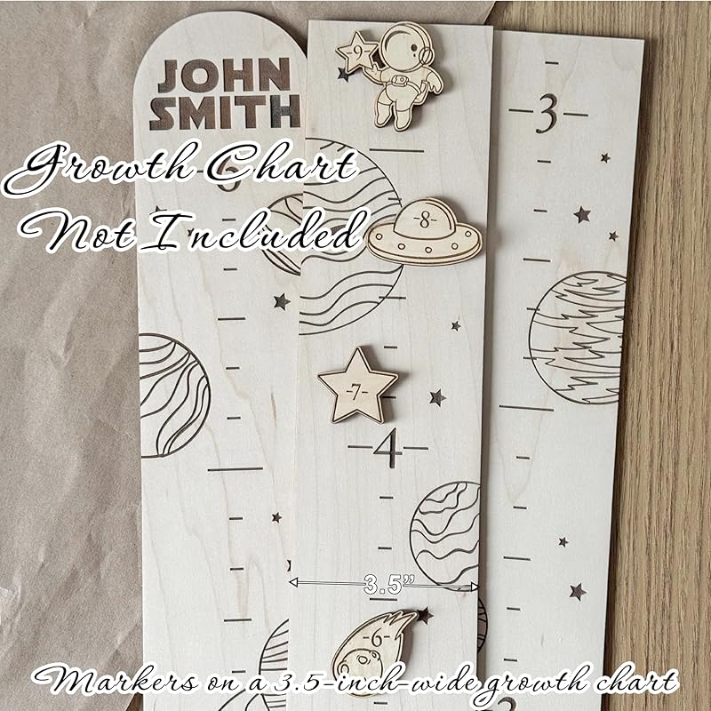 Wooden Markers for Growth Chart Height Ruler Kids Height Measurement, Space Themed Shapes.
