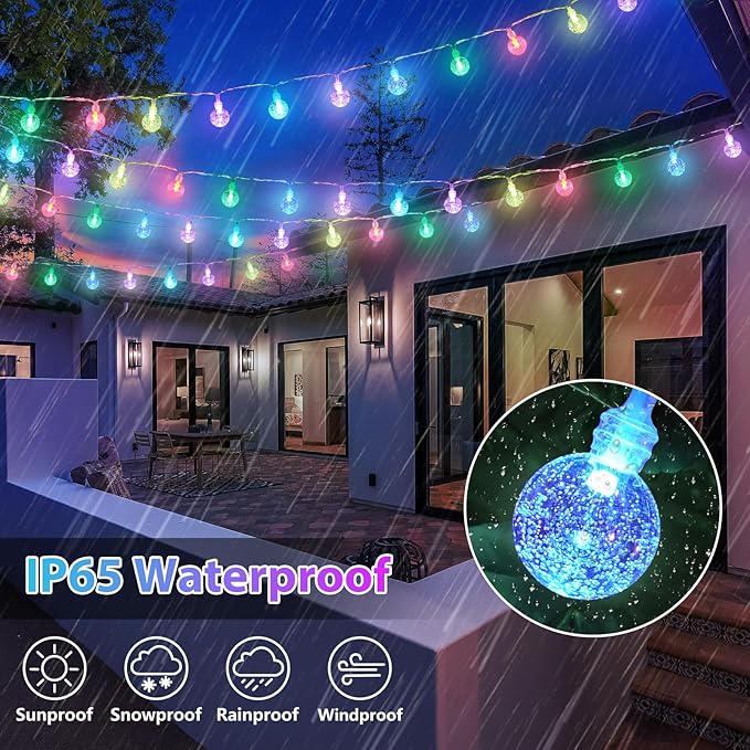 OMIKA Globe Outdoor String Lights Plug in, Connectable 66ft 120LED Crystal Ball Light Waterproof Remote, 24 Colors Decorative Lights for Patio Umbrella Tent Garden Eaves Party Indoor Christmas Décor