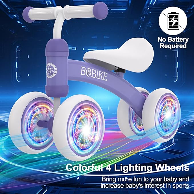 Baby Balance Bike Toys for 12-36 Months Kids Toy Boy and Girls Gifts Toddler Best First Birthday Gift Children Walker No Pedal Infant 4 Wheels Bicycle (Colorful, Purple-Light)
