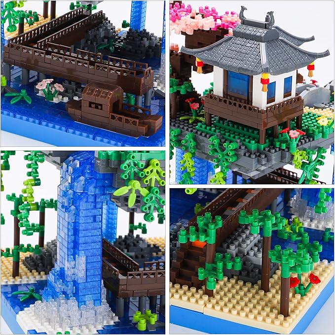 Cherry Blossom Bonsai Tree Building Block Sets with Acrylic Display Box Chinese Architecture of Peach Blossom Micro Mini Building Set Toy Gift for Kids Adults(3320 Pieces)