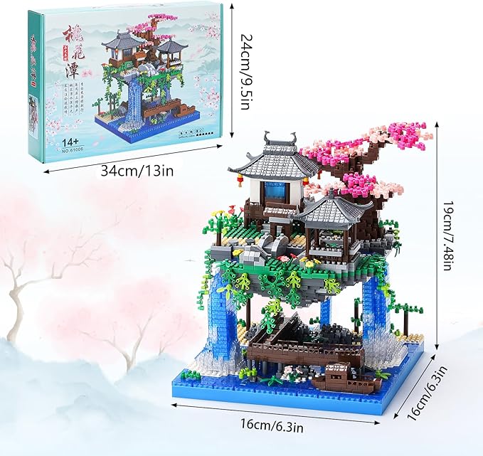 Cherry Blossom Bonsai Tree Building Block Sets with Acrylic Display Box Chinese Architecture of Peach Blossom Micro Mini Building Set Toy Gift for Kids Adults(3320 Pieces)