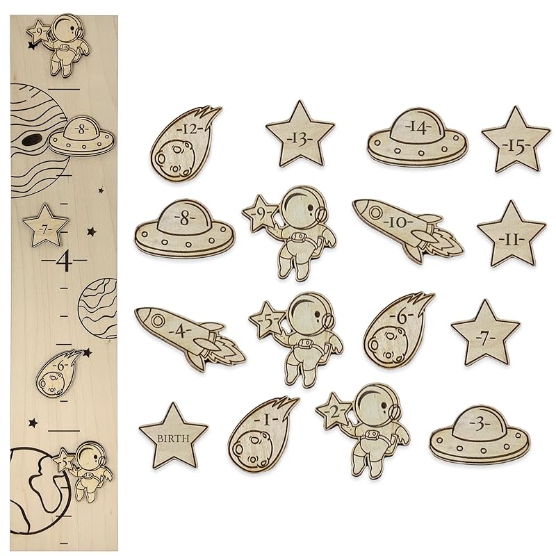 Wooden Markers for Growth Chart Height Ruler Kids Height Measurement, Space Themed Shapes.