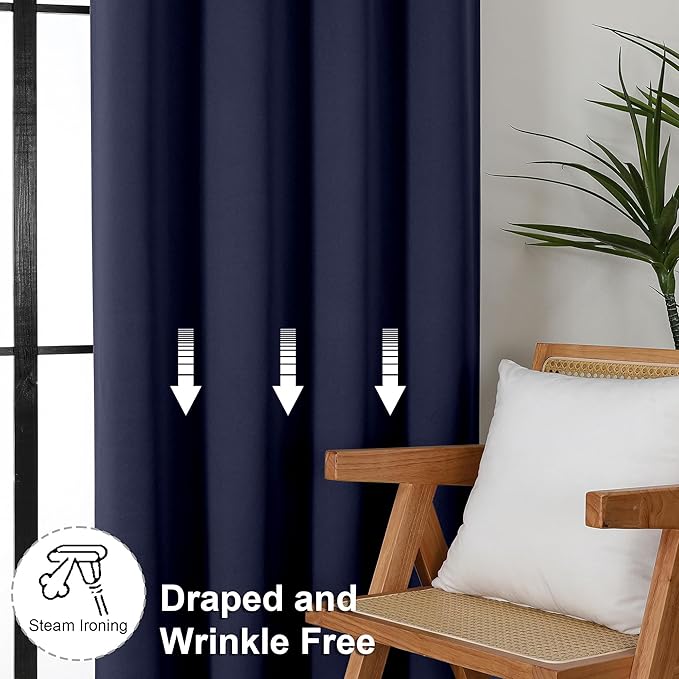 Simplebrand Ava Navy Blue Short 36 Inches Blackout Curtain 2 Panels Set, Half Window Rod Pocket Privacy Curtain Tiers for Kitchen, Curtains Blackout for Bathroom Shades, W40 x L36 Inch, Navy Blue