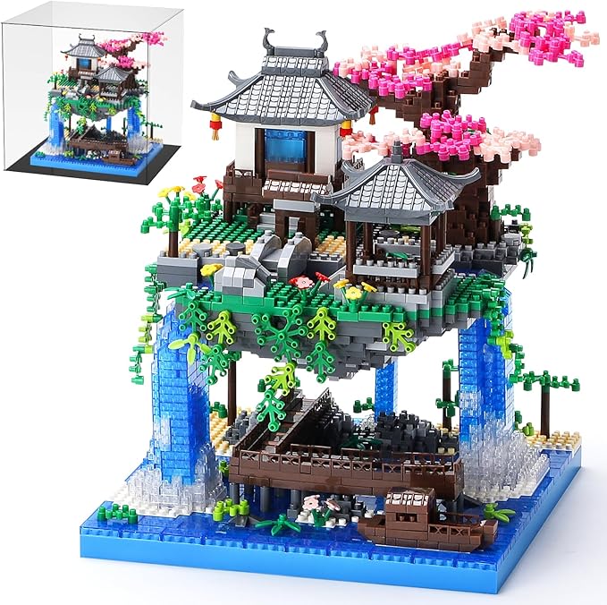 Cherry Blossom Bonsai Tree Building Block Sets with Acrylic Display Box Chinese Architecture of Peach Blossom Micro Mini Building Set Toy Gift for Kids Adults(3320 Pieces)
