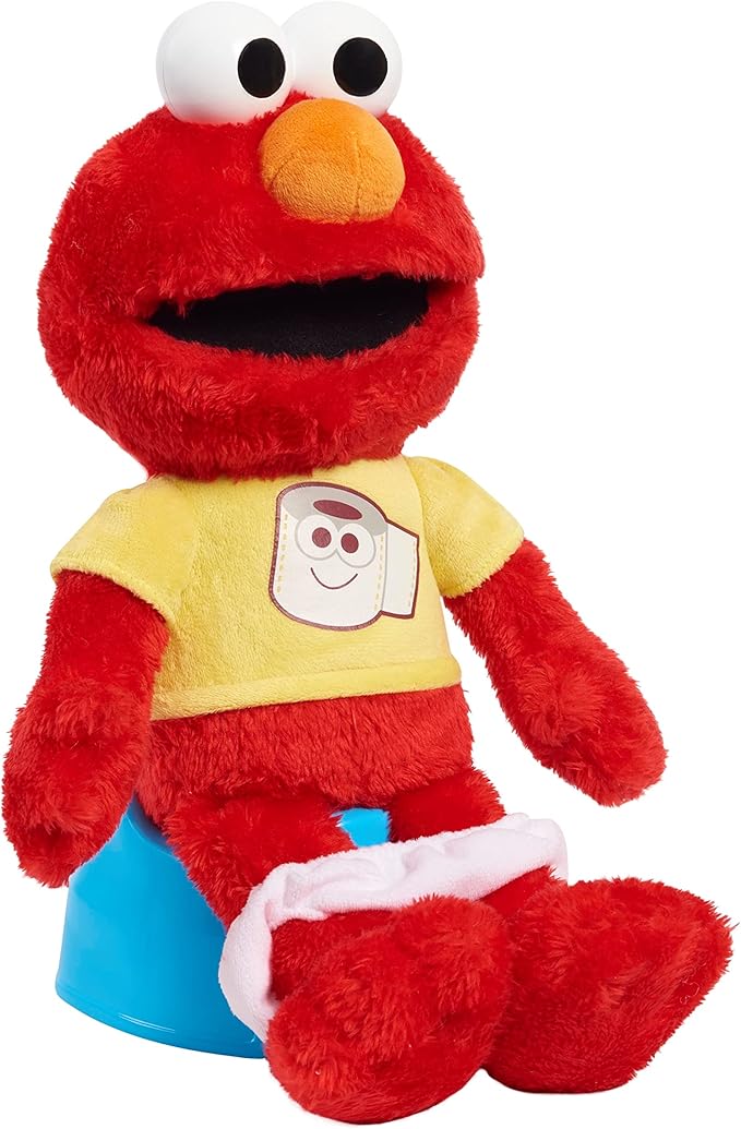Just Play Sesame Street Potty Time Elmo 12-Inch Sustainable Plush Stuffed Animal, Sounds and Phrases, Potty Training Tool, Kids Toys for Ages 18 Month