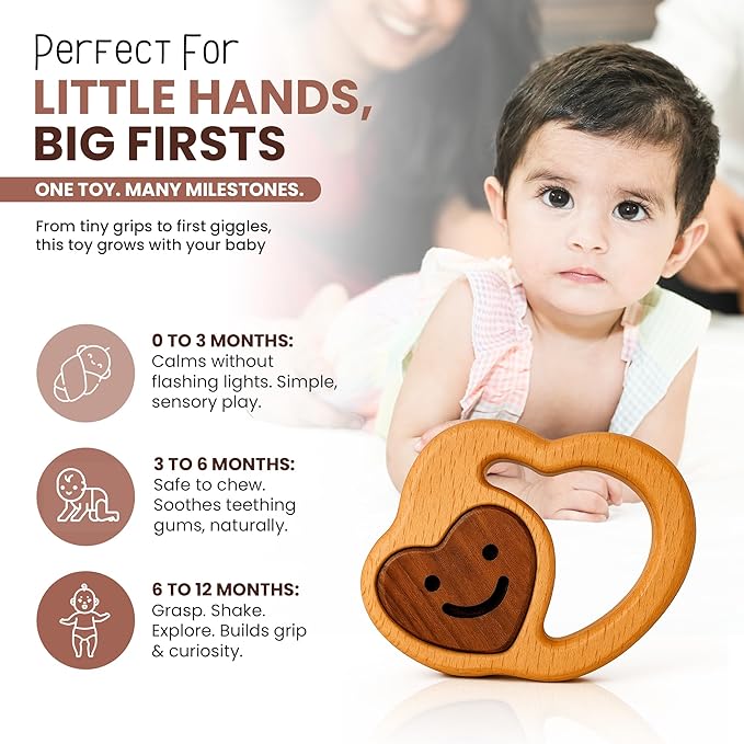 Baby Essentials β Wooden Teething Toy for 3β6 Months | Natural Baby Rattle | Safe Toys for Newborns