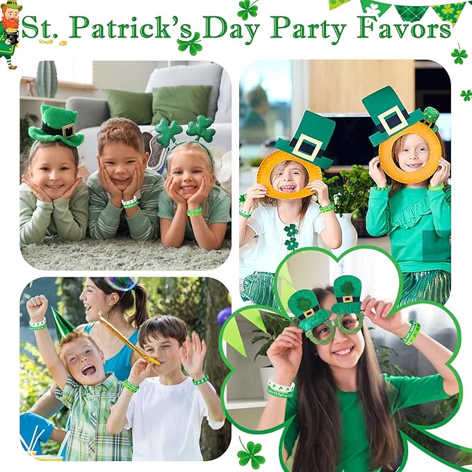St Patricks Day Bracelets for Kids 30PCS Shamrock Rubber Bracelets Bulk St. Patrick's Day Party Favors Goodie Bag Stuffers Supplies Green Irish Wristbands St Patricks Day Accessories Treats Gifts