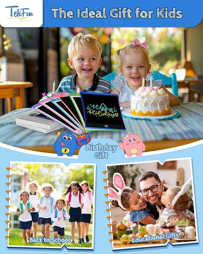 TEKFUN 10in 2 Pack LCD Writing Tablet Coloring Doodle Board Drawing Sketch Pad for Kids with Anti-Lost Stylus, Car Trip Educational Kids Toys Birthday for 3 4 5 6 7 Girls Toddlers
