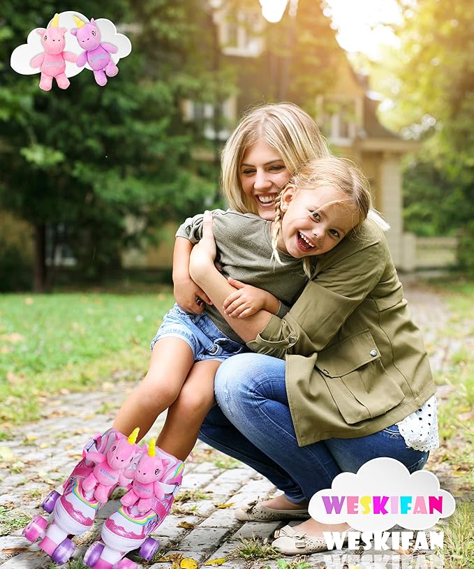 Unicorn Doll Kids Toddler Roller Skates for Girls,WESKIFAN Quad Skating Shoes with Shiny Light up Wheels&Adjustable Sizes Beginners rollerskates for Birthday Xmas Gifts,Patines para NiƱas NiƱos