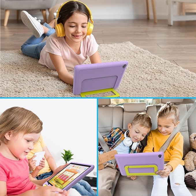 Kids Tablet|Upgraded Android 14 Tablet 10 inch for Kids with Protective Case|Octa-Core|64GB|1TB TF Card Expandable|Dual Camera|Parental Control|Great Gift for Toddler(Purple)
