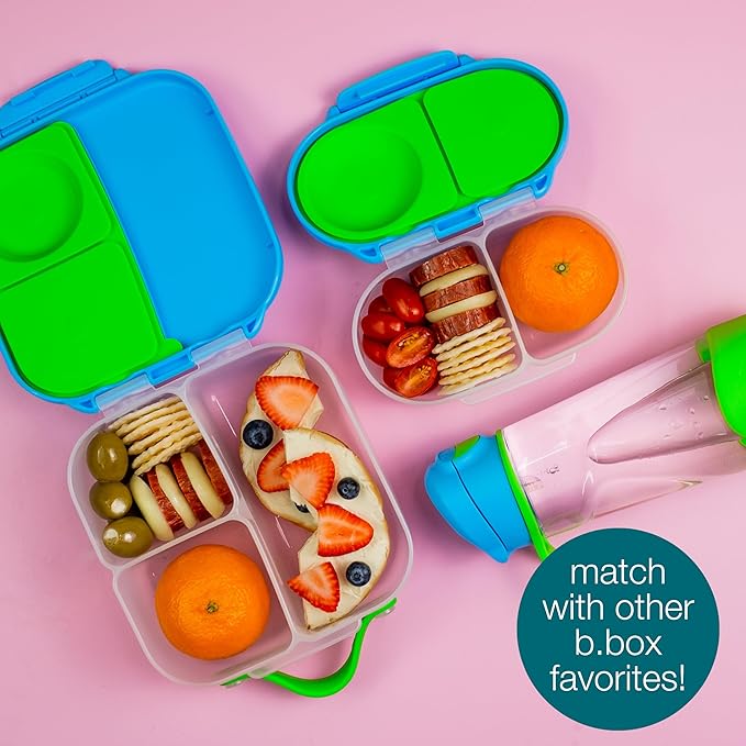 b.box Snack Box for Kids & Toddlers: 2 Compartment Snack Containers, Mini Bento Box, Lunch Box. Leak Proof, BPA free, Dishwasher safe. School Supplies. Ages 4 months+ (Strawberry Shake, 12oz capacity)