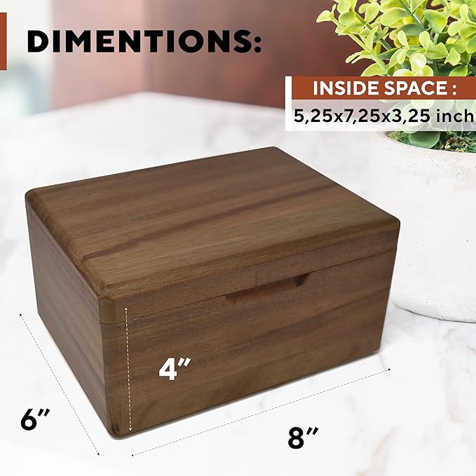 Custom Engraved Small Wooden Box - Acacia Wood Memory Boxes with Personalized Hidden Message, Walnut Keepsake Box for Pictures, Wedding Photo, Jewelry, Decorative Treasure Chest Rustic Crate, 8x6x4 in