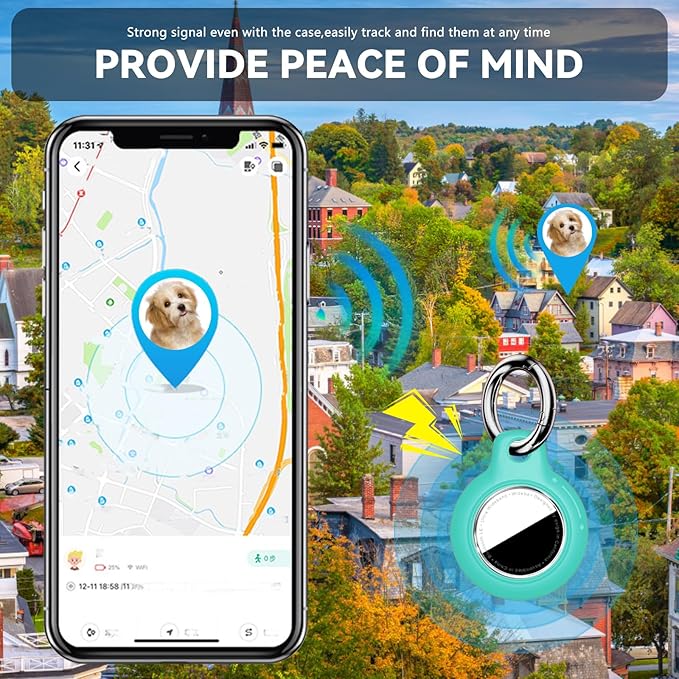 Upgrade Waterproof 4 Pack Airtags Holder with Apple Airtags Keychain, Hard PC Air Tag Case, Anti-Scratch & Shock Air tag Holder, Men's Women's Keyrings & Keychains -Red+Mint Green+Orange+Purple