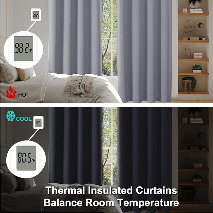 Simplebrand Ava Silver Grey Short 36 Inches Blackout Curtain 2 Panels Set, Half Window Rod Pocket Privacy Curtain Tiers for Kitchen, Curtains Blackout for Bathroom Shades, W40 x L36 Inch, Silver Grey