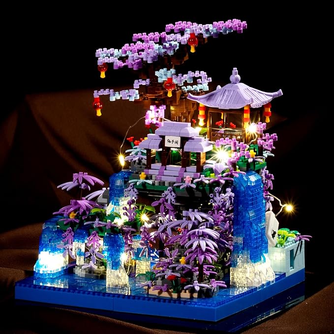 Cherry Blossom Tree House Micro Building Blocks Set,Peach Blossom Pond Flowers Bricks Architecture Kit with LED Light Gifts for Adults and Kids(2500+Pieces)