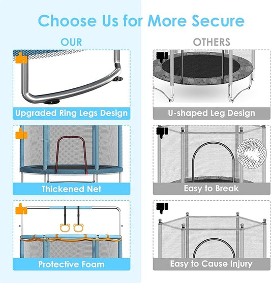 Trampoline for Kids, Upgrade Full Anti-Rust 440lbsToddler Trampoline with Net, Upgraded Ring Legs with Adjustable Gymnastics Bar&Toys, Gifts for Ages 1-8 Boys&Girls