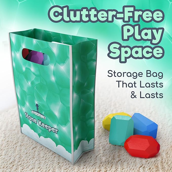 Wooden Stacking Blocks โ Montessori Toys for 1 2 3 4 5 6 Year Old Toddlers and Kids, No Choking Hazard โ Building Rocks Stones Games, for Girls and Boys