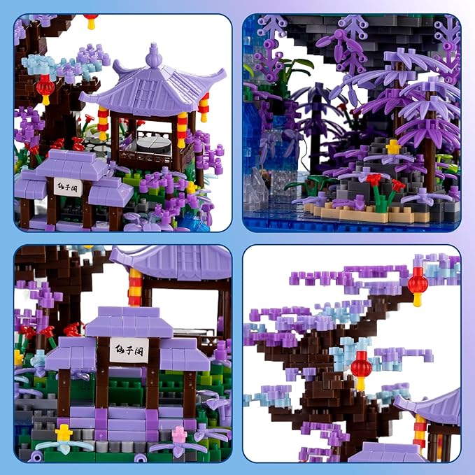 Peach Blossom Pond Building Blocks Set,Building Blocks Set Gifts for Adults and Kids, Micro Bricks Cherry Blossom Tree House Kit with LED Light and Display Box(2500+Pieces)