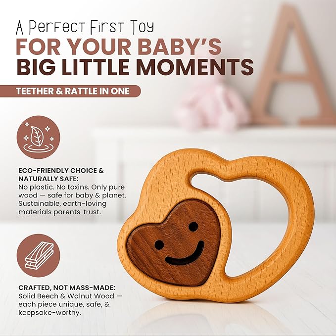 Baby Essentials β Wooden Teething Toy for 3β6 Months | Natural Baby Rattle | Safe Toys for Newborns