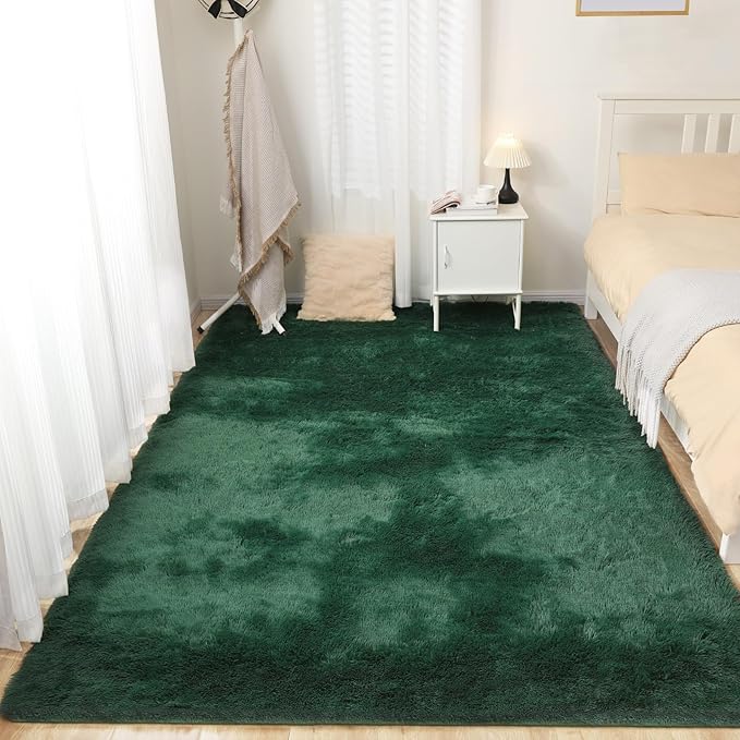 Ultra Soft 9x12 Green Area Rug, Fluffy Plush Rugs for Living Room, Non-Slip Indoor Carpet for Bedroom, Nursery, Study Room, Kids Room, Room Decor