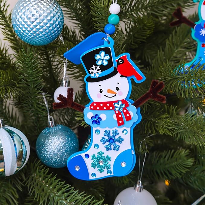 Winlyn 24 Sets Christmas Craft Kits Winter Crafts DIY Snowman Stocking Ornaments Decorations Snowman Snowflakes Foam Stickers Arts and Crafts for Kids Classroom Art Activities Holiday Party Favors