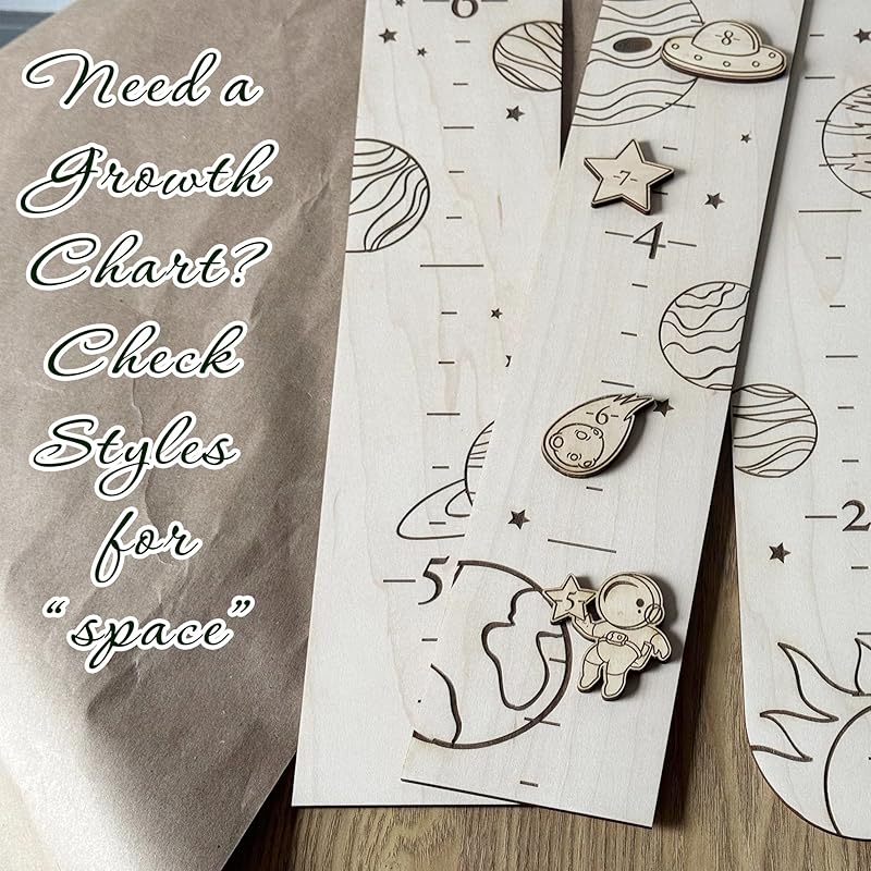 Wooden Markers for Growth Chart Height Ruler Kids Height Measurement, Space Themed Shapes.