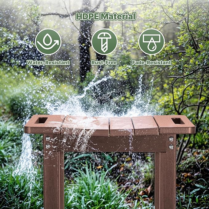 HDPE Shower Bench Seat Capacity 300LB, Waterproof Bathroom Stool with Side Carry Holes, Compact 16.8" L Design, Non-Slip Shower Seat for Elderly, Shaving Legs & Spa - Indoor/Outdoor Use(Brown)
