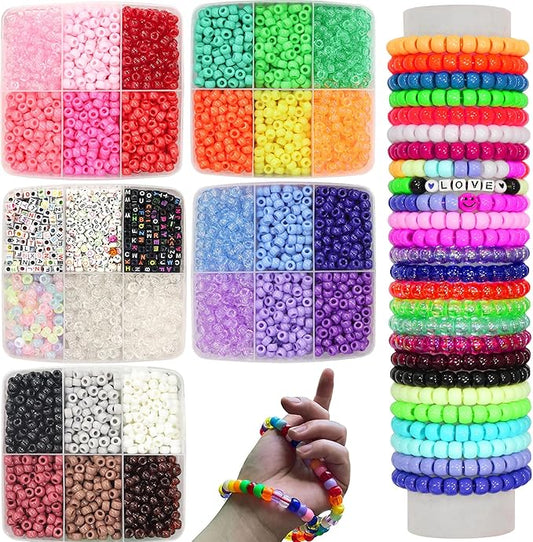 6500Pcs Pony Beads for Bracelets Making, Multi-Colored Rainbow Plastic Hair Large Beads for Hair Braids, 27 Colors Kandi Friendship Bracelet Bead Jewelry Making Kits for Craft
