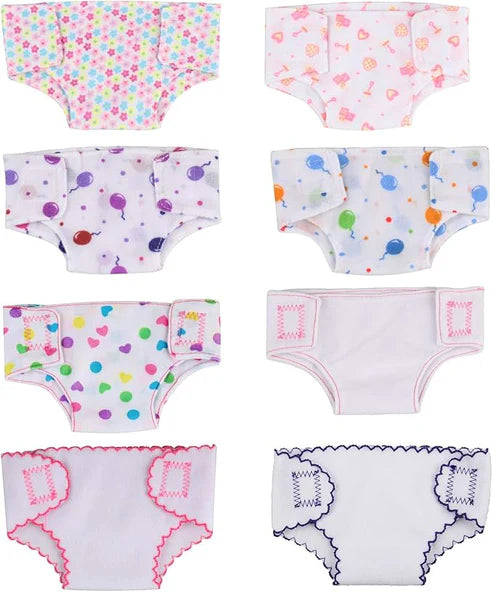 SOTOGO 8 Pieces Doll Diapers Doll Underwear for 14 to 17 Inch 15 Inch 18 Inch