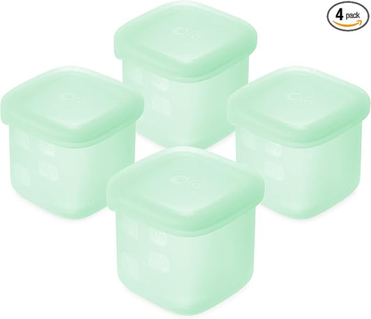 Olababy Clear Sense Silicone Storage Containers 4pk for Baby Food, Snacks, Formula, Puree, Sauce & More | Micro Plastic & BPA-Free | Daycare Essentials for Toddlers and Kids (Mint, 4 oz / 120 ml)