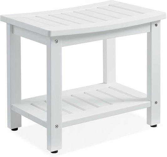 Psilvam Poly Lumber Shower Bench, Shower Stool with Storage Shelf, Shower Benches for Inside Shower Water Resistant & Non-Slip Design Shower Chair Seat for Bathroom, Living Room (White)