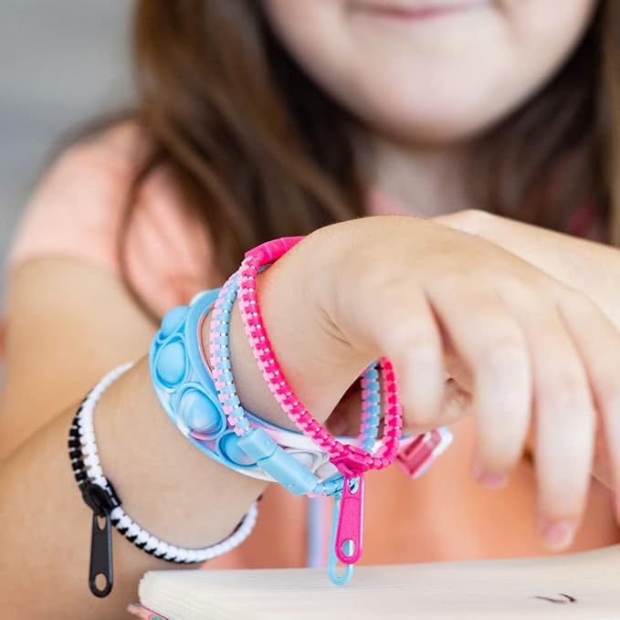 Zip-Zip Hooray Fidget Bracelets for Kids, Multi-Colored Sensory Toys, Perfect for Kid's Party Favors, 24-Count