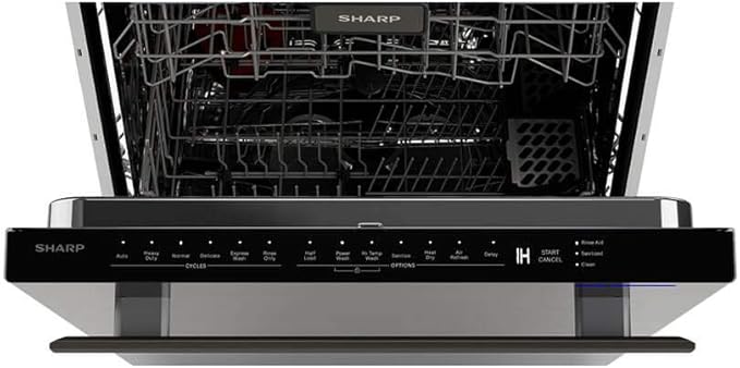 SHARP SDW6757ES Slide-In Dishwasher, Stainless Steel Finish, 24" Wide, Soil Sensors, Premium White LED Interior Lighting, Smooth Glide Rails, Heated Dry Option, Responsive Wash Cycles, Power Wash Zone