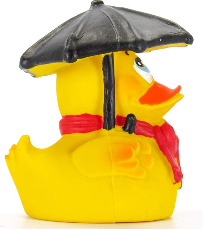 Lanco Umbrella Raining Rubber Duck Bath Toy | All Natural, Organic, Eco Friendly, Squeaker Brand | Imported from Barcelona, Spain