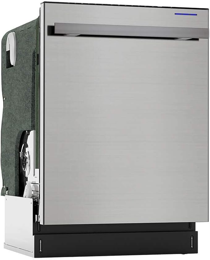 SHARP SDW6757ES Slide-In Dishwasher, Stainless Steel Finish, 24" Wide, Soil Sensors, Premium White LED Interior Lighting, Smooth Glide Rails, Heated Dry Option, Responsive Wash Cycles, Power Wash Zone