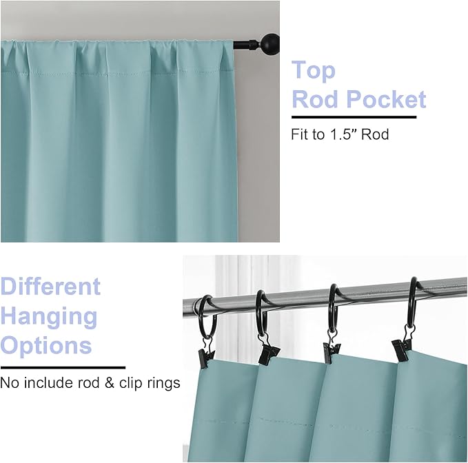 Simplebrand Ava Aqua Short 36 Inches Blackout Curtain 2 Panels Set, Half Window Rod Pocket Privacy Curtain Tiers for Kitchen, Curtains Blackout for Bathroom Shades, W40 x L36 Inch, Aqua
