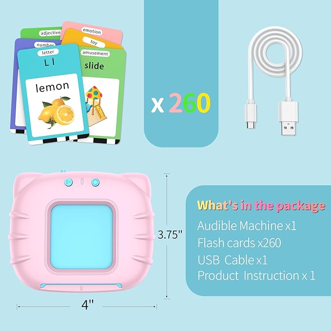 Educational Learning Toys - 520 Sight Words Talking Flash Cards, Autism Sensory Toys, Pocket Speech for Toddlers, Birthday Gift for 1 2 3 4 5 6 Year-Old Girls, Pink