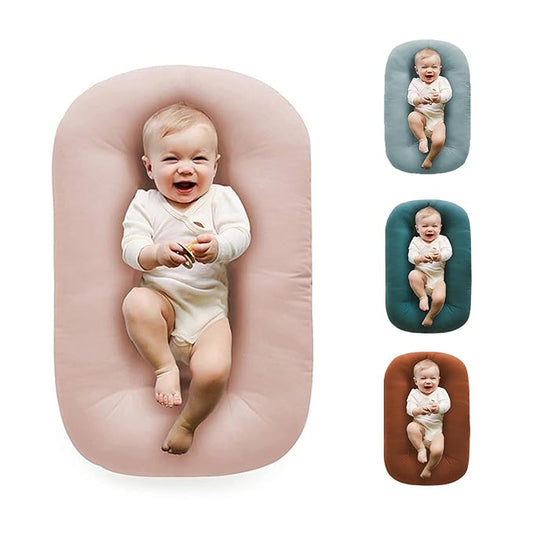 Baby Lounger Play Mat,Baby Lounger for Newborn Tummy Time for Baby in Bed,0° Angle Newborn Lounger Baby Nest for Boys & Girls 0-12 Months-Pink
