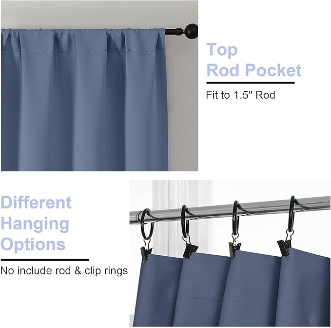 Simplebrand Ava Denim Blue Short 36 Inches Blackout Curtain 2 Panels Set, Half Window Rod Pocket Privacy Curtain Tiers for Kitchen, Curtains Blackout for Bathroom Shades, W40 x L36 Inch, Denim Blue