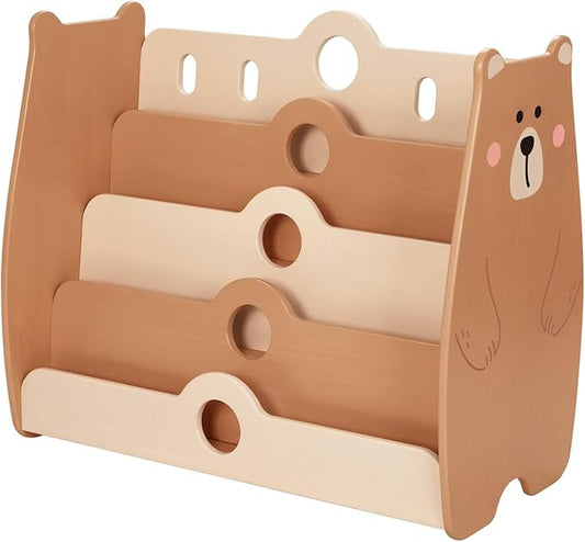 OOOK Montessori Bookshelf for Kids, Pine Wood Baby Bookshelf, Bear Toddler Book Shelf for Nursery, Playroom, Classroom