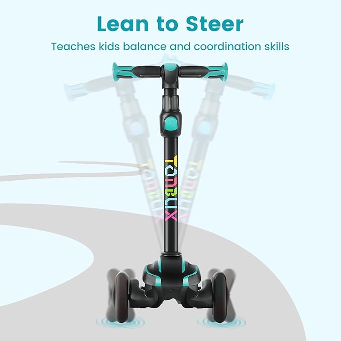 TONBUX Kids Scooter for Age 3-12, Toddler Scooter with 4 Adjustable Heights, Light Up 3-Wheels Scooter, Shock Absorption Design, Lean to Steer, Balance Training Scooter for Kids