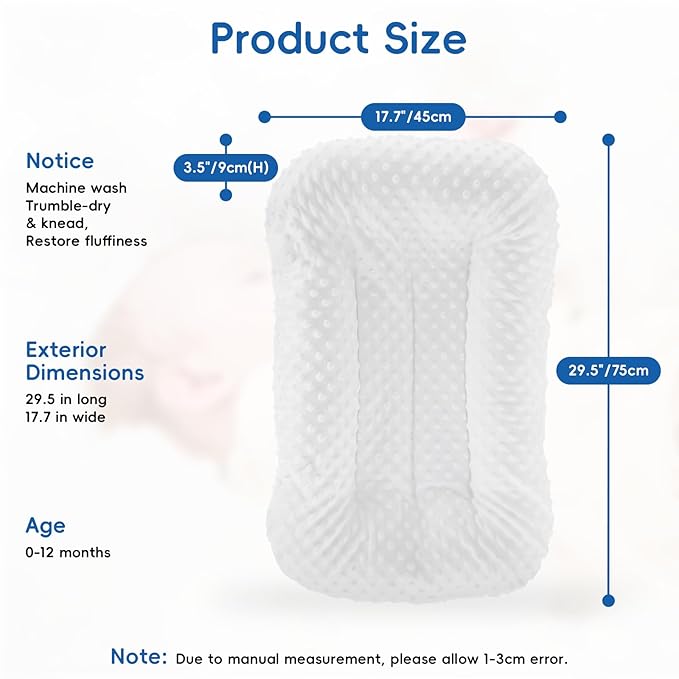 Baby Lounger for Newborn Flat Cover,Baby Nest Cover Tummy Time Mat Breathable & Soft,0° Angle Babies Essentials Gifts Newborn Lounger for Boys & Girls 0-12 Months(White Bean)