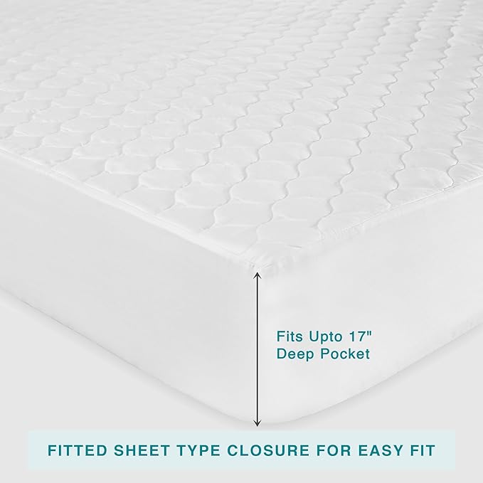FABDREAMS Organic Quilted Mattress Protector Twin Size | Mattress Pad| Mattress Cover| Naturally Breathable | Noiseless| Fits up to 17" Deep Pockets| Temperature Regulating | Twin | White