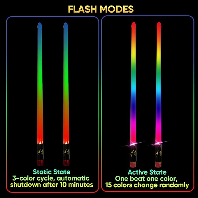 Light Up Drum Sticks Rechargeable 15 Color Changing Led Personalized Drumsticks for Kids Drummer Gifts Drum Accessories