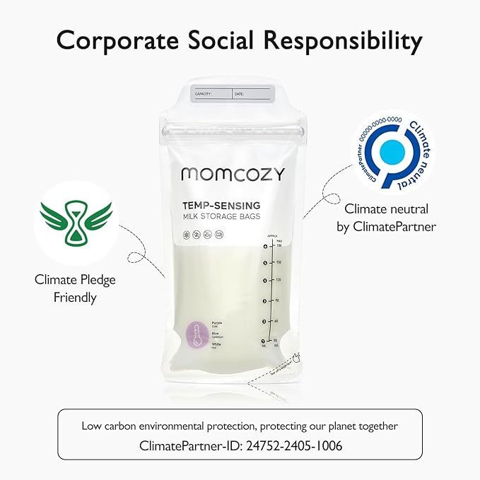 Momcozy Breastmilk Storing Bags, Temp-Sensing Discoloration Milk Storing Bags for Breastfeeding, Disposable Milk Storage Bag with 6 Ounce Self Standing, No-Leak Milk Freezer Storage Pouches, 120pcs
