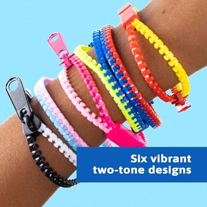 Zip-Zip Hooray Fidget Bracelets for Kids, Multi-Colored Sensory Toys, Perfect for Kid's Party Favors, 48-Count
